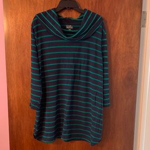 Croft & Barrow Navy and Teal Striped Top